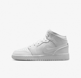 Nike Air Jordan 1 Mid GS “Triple White” 554725-136