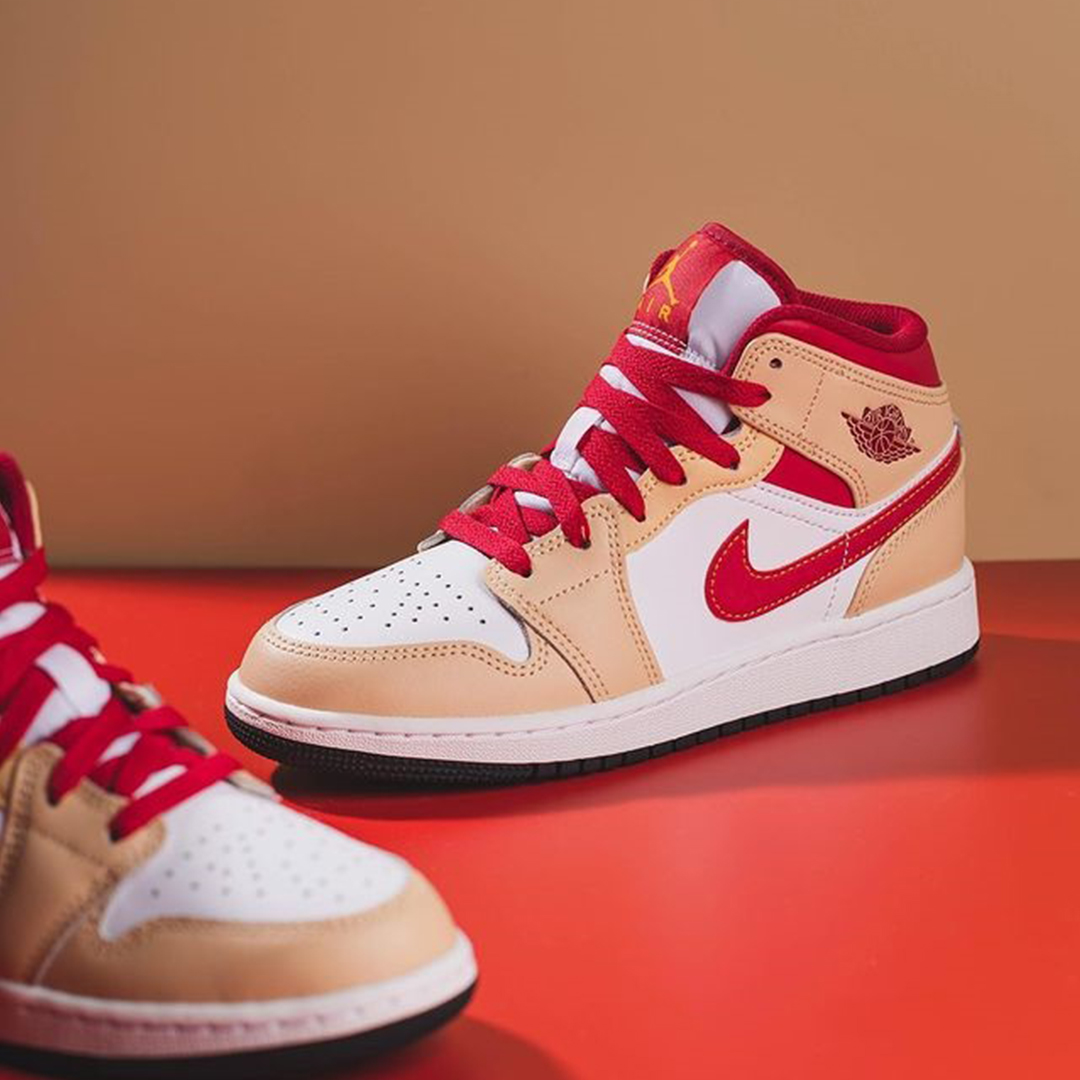 Air Jordan 1 Mid “Light Curry Cardinal Red”