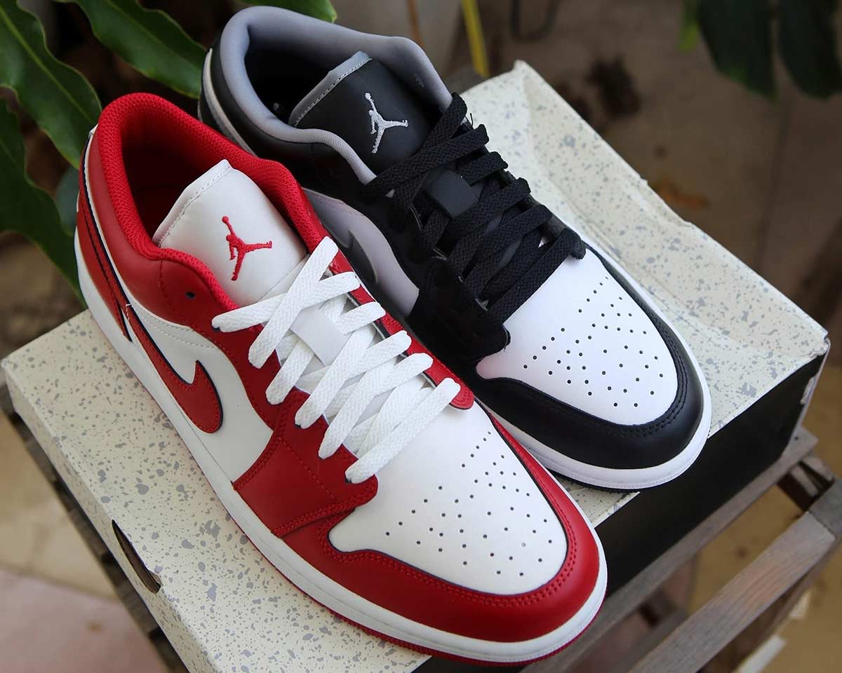 Nike Air Jordan 1 Low “Red White” và “Black Medium Grey”